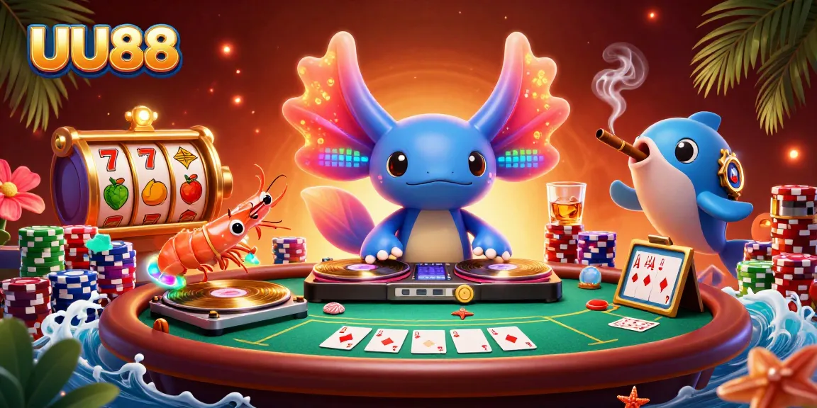 Experience the vibrant action at UU88's online casino with lively characters and dynamic gambling elements.