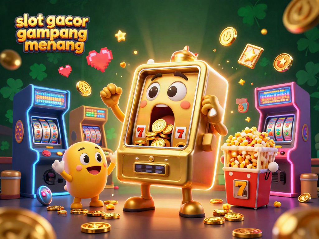 Experience slot gacor gampang menang with a lively scene showcasing jackpots bursting with coins.