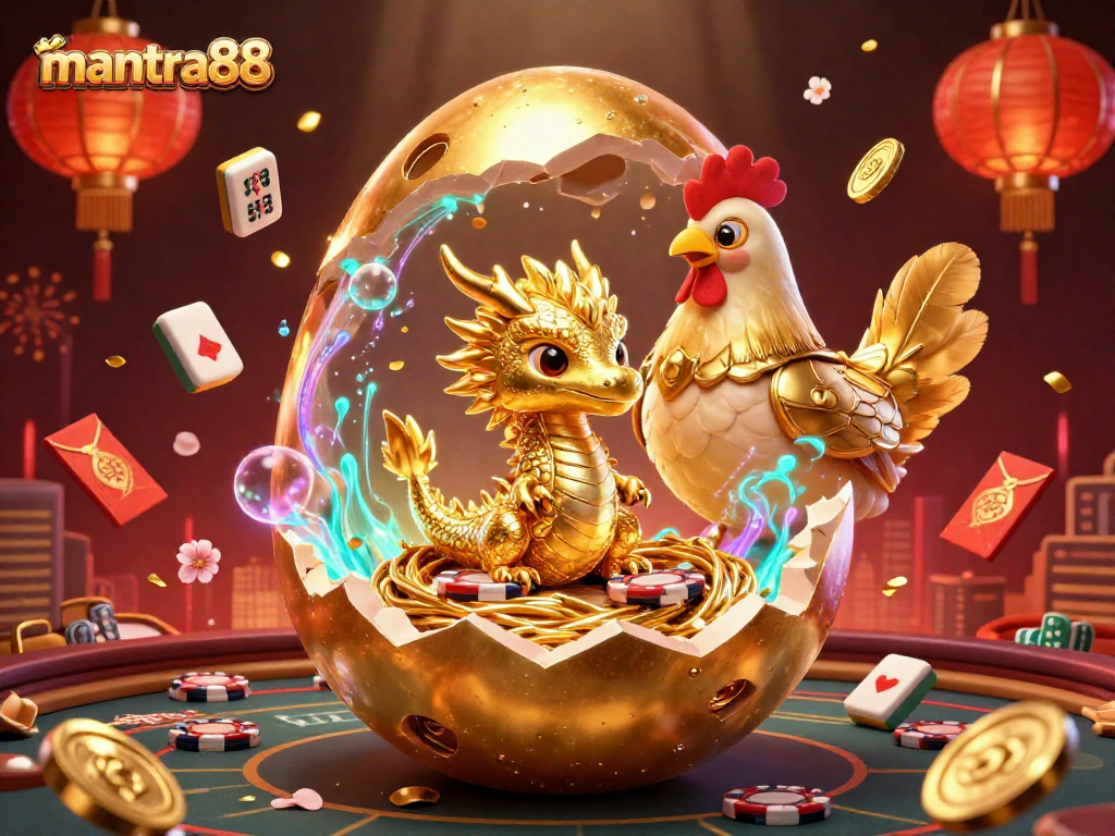 Experience winning moments with mantra88 through stunning golden dragon and poker chips in a vibrant casino scene.