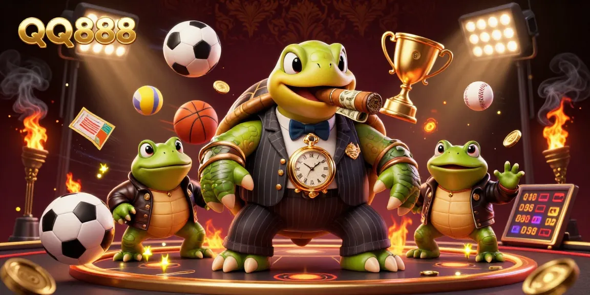 Experience the thrilling action of QQ888 casino with vibrant visuals and dynamic gambling elements.