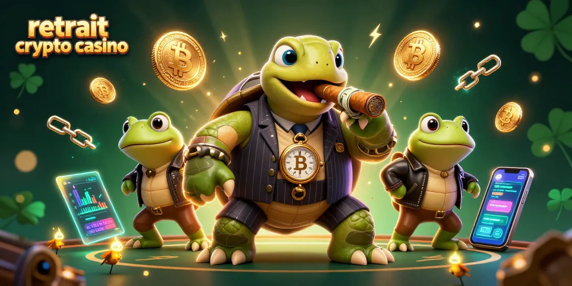 Retrait crypto casino rapide avec une tortue géante dans un cadre de casino dynamique et des éléments numériques.