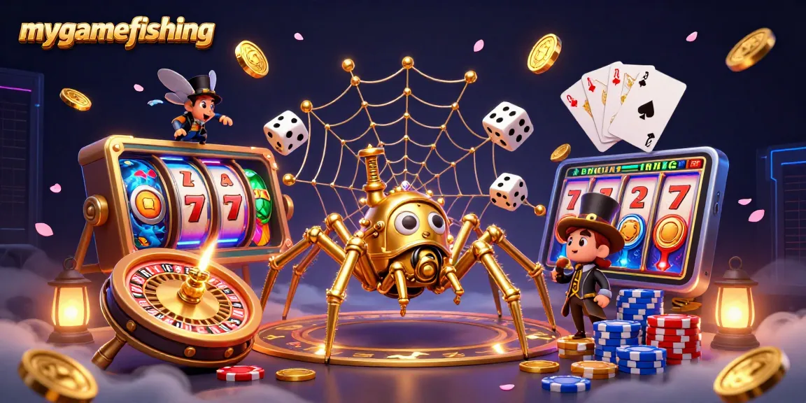 Engage with mygamefishing by mastering thrilling slot reels amidst a captivating web of golden chains.