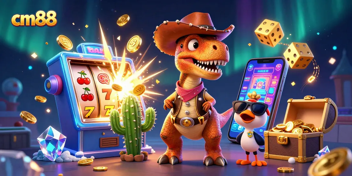 Spin to win with cm88 at an exciting online casino featuring vibrant characters and classic slot games