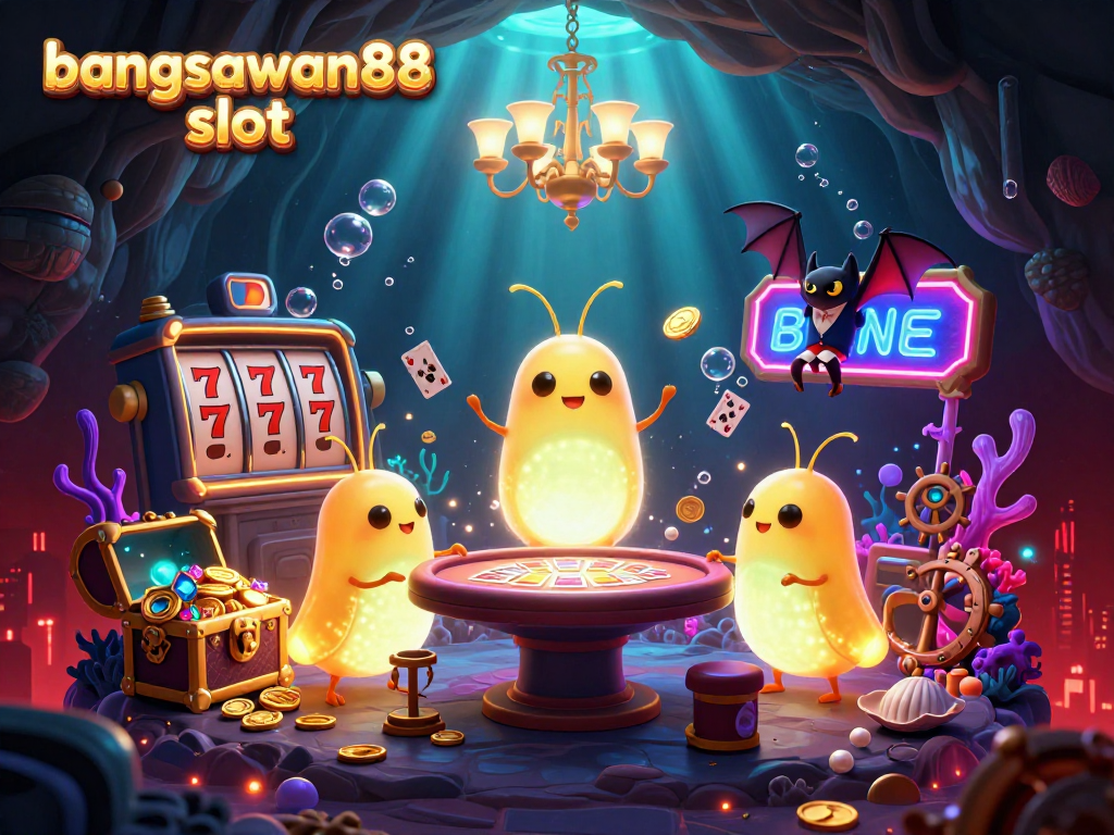 Engage with exciting gameplay at bangsawan88 slot adorned with glowing glowworms in a vibrant casino scene.