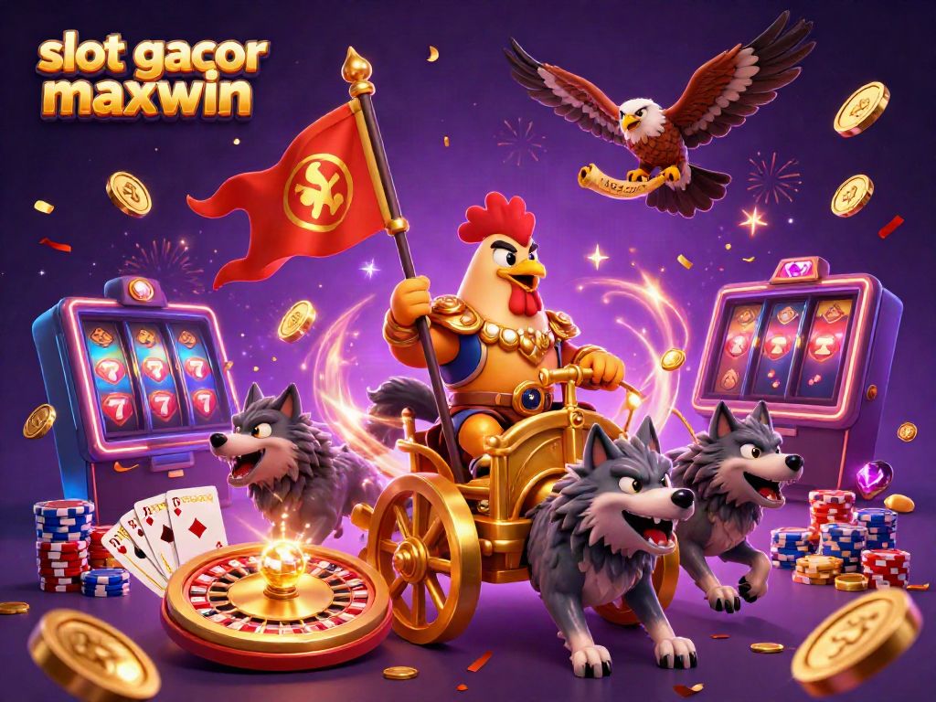 Explore the thrill of slot gacor maxwin with a dynamic 3D scene showcasing vibrant casino elements.
