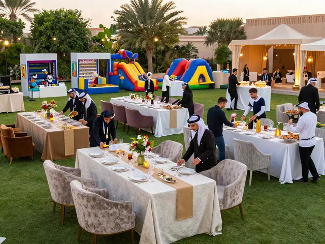 Exclusive event rentals showcasing elegant setup with luxurious furniture and vibrant games in Saudi Arabia