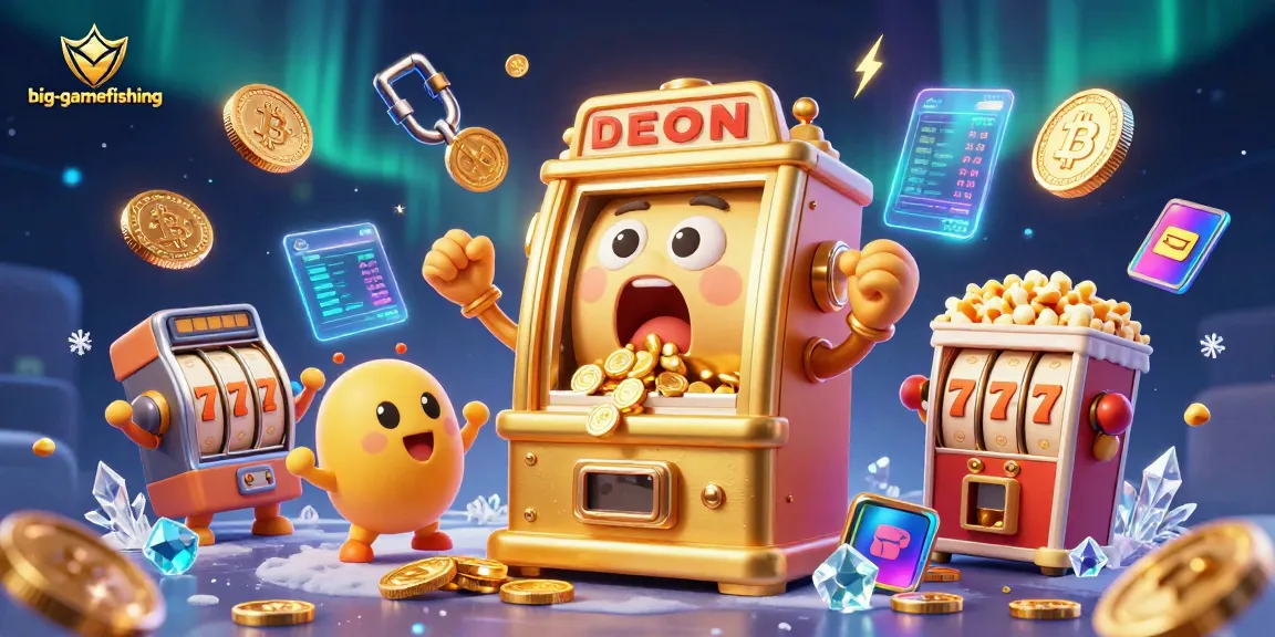 Engage in big-gamefishing excitement with a lively slot machine scene pouring coins and cheering!