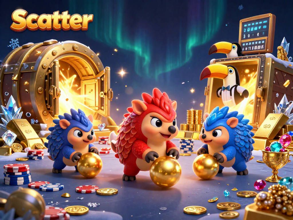 Experience thrilling scatter wins in this vibrant casino illustration featuring animated pangolins.