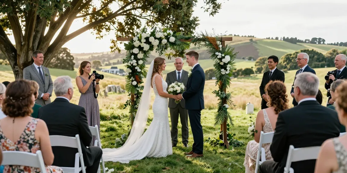 Dunedin wedding photographer capturing a couple during their heartfelt outdoor ceremony.