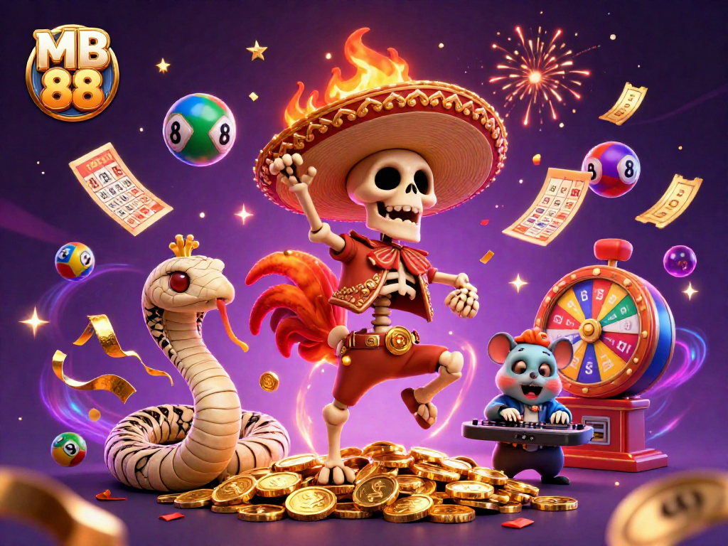 Watch MB 88 come alive with vibrant casino energy featuring a dancing rooster and lottery elements!