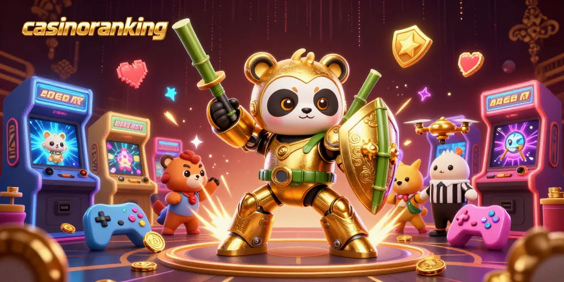 Experience thrilling action at casinoranking with a mech-suit panda battling in a vibrant digital casino arena.