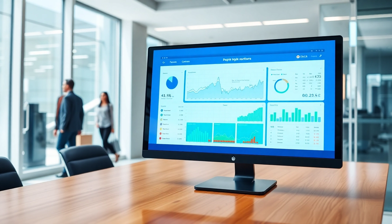 Analyze real-time data with people counting software displayed on a sleek screen in a modern office.