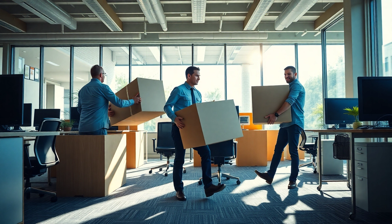 Efficient Commercial Moving Services NYC with professional movers relocating office furniture meticulously.