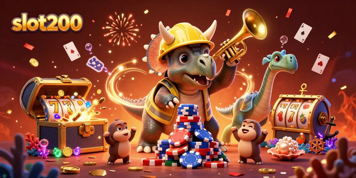 Merayakan kemenangan dengan slot200, triceratops membangun tumpukan chip poker dalam suasana kasino yang meriah.
