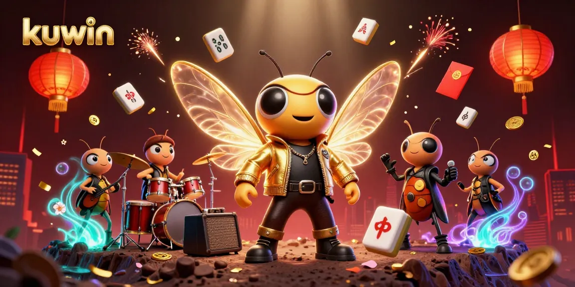 Kuwin's vibrant digital casino scene showcasing a rock star cicada among enchanting game elements.