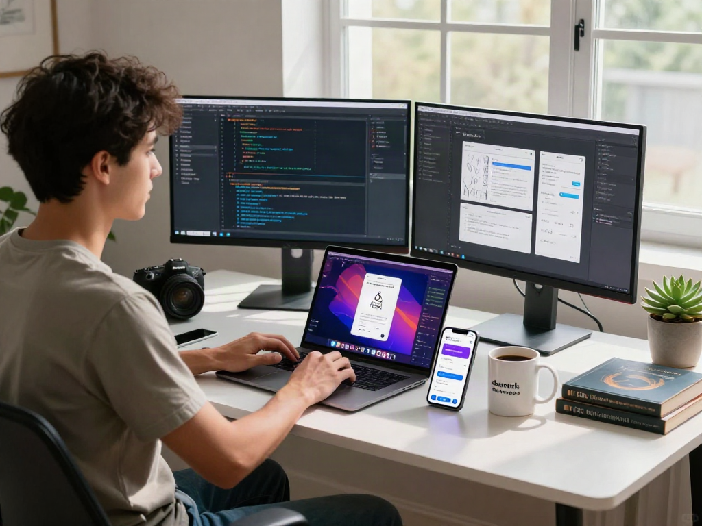 Pikashow apk download in a workspace with app development tools and vibrant screens.