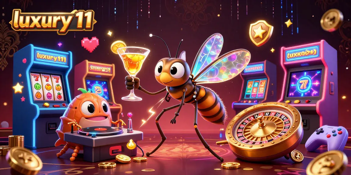Experience luxury111 at a vibrant casino with a lively frozen mosquito mascot and a trilobite DJ.