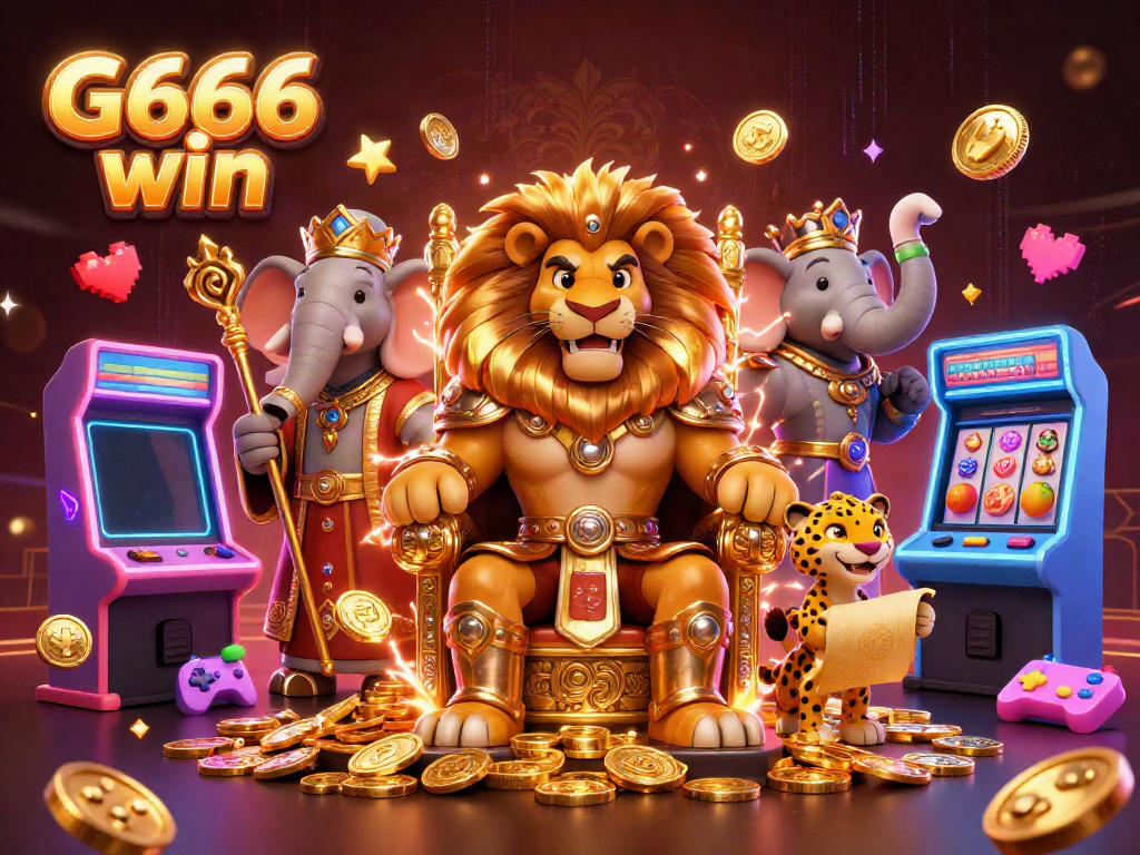 Engage in the thrilling world of G666 win, featuring a lion king and exciting 3D casino elements.