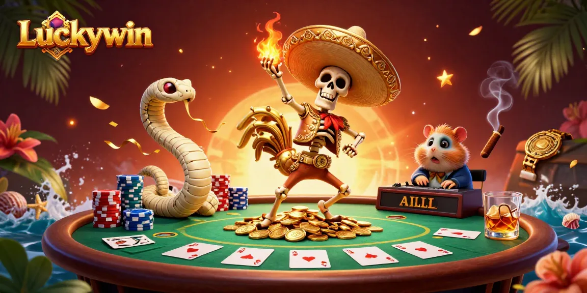 Enjoy exciting poker gameplay at Luckywin with vibrant characters and rich casino elements.