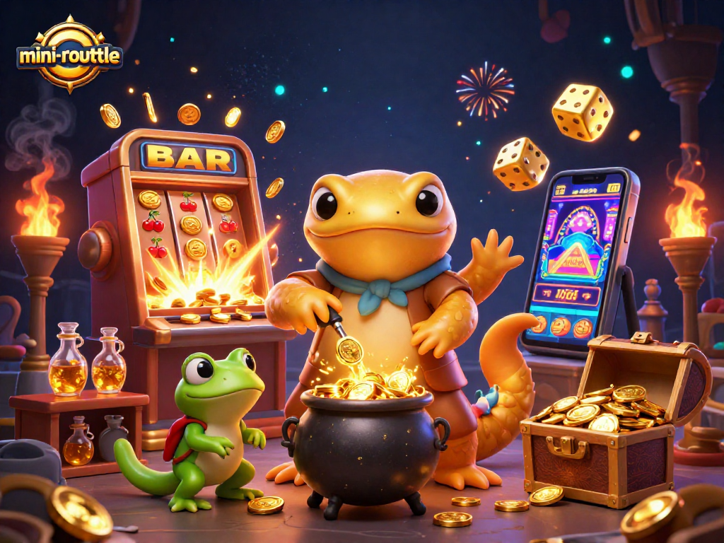 Experience thrilling mini-roulette action with golden alchemy and vibrant casino elements.