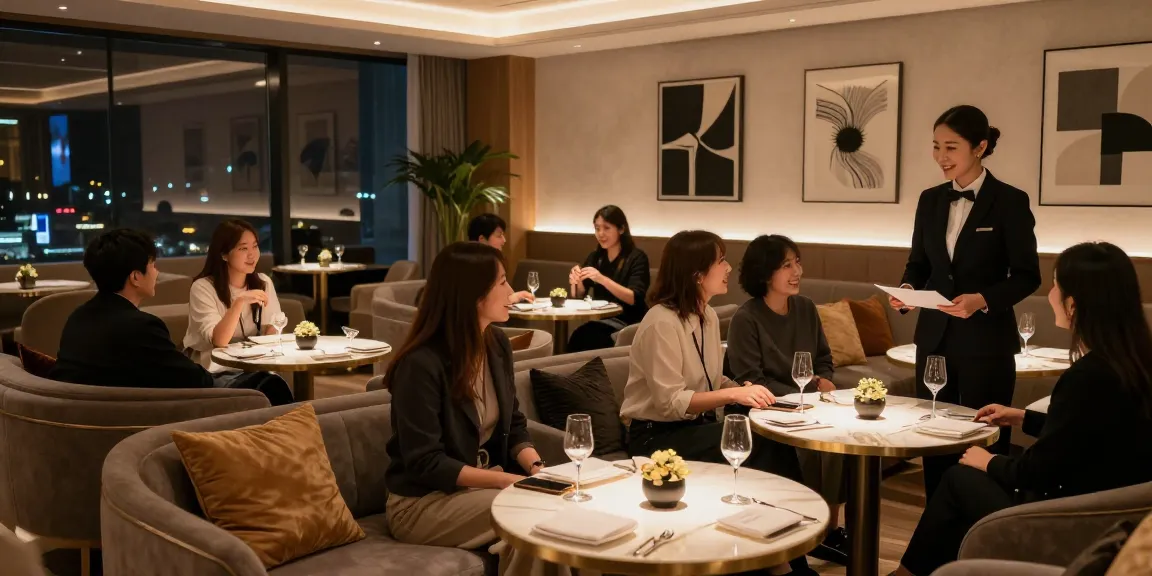 강남 구구단의 고급스러운 실내 분위기와 세련된 고객 서비스 모습