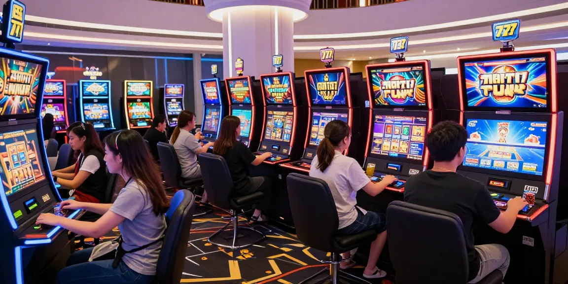 Permainan slot777 dengan pemain yang antusias di kasino online modern.