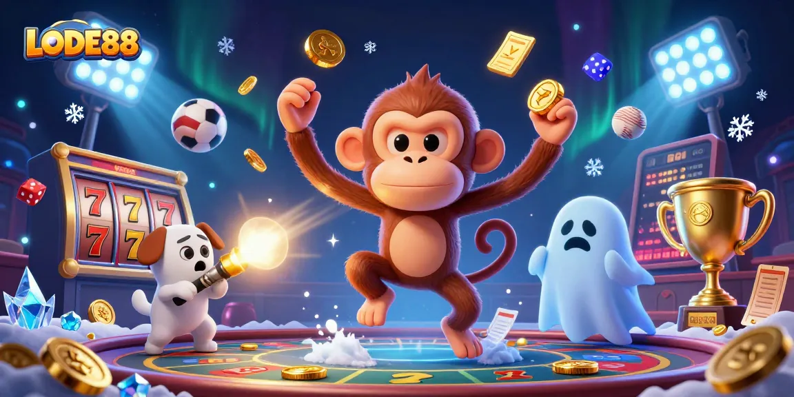 Experience excitement at LODE88 with a poltergeist monkey juggling coins and thrilling slot games.