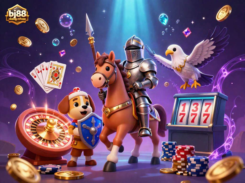 Experience dynamic gaming actions in BJ88 dang nhap with playful knight characters and rich casino elements.