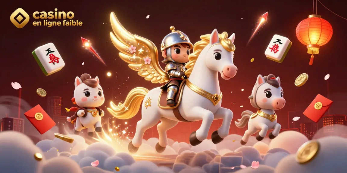 Le casino en ligne fiable s'anime avec un cheval céleste et un chevalier, entourés de symboles chanceux.