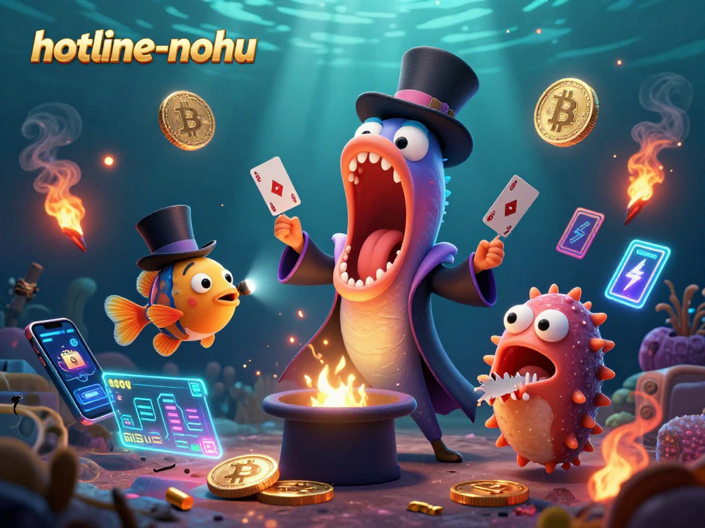 Engage in thrilling gameplay with hotline-nohu as a bioluminescent eel performs magic tricks in a sea of crypto coins.