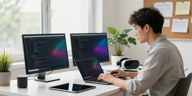Young professional optimizing instant indexing techniques in a modern digital workspace.