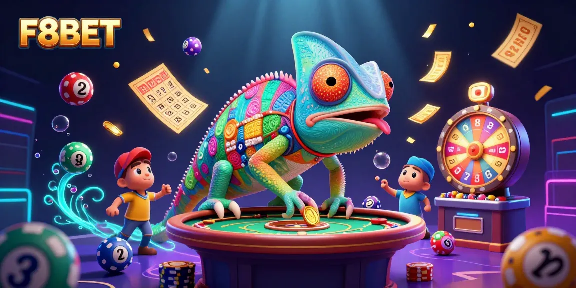 Experience vibrant gaming excitement with F8BET's dynamic chameleon casino scene, featuring lively elements.