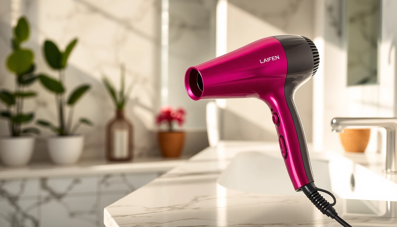 Enhance your beauty routine with the stylish Laifen hair dryer on a sleek bathroom countertop.