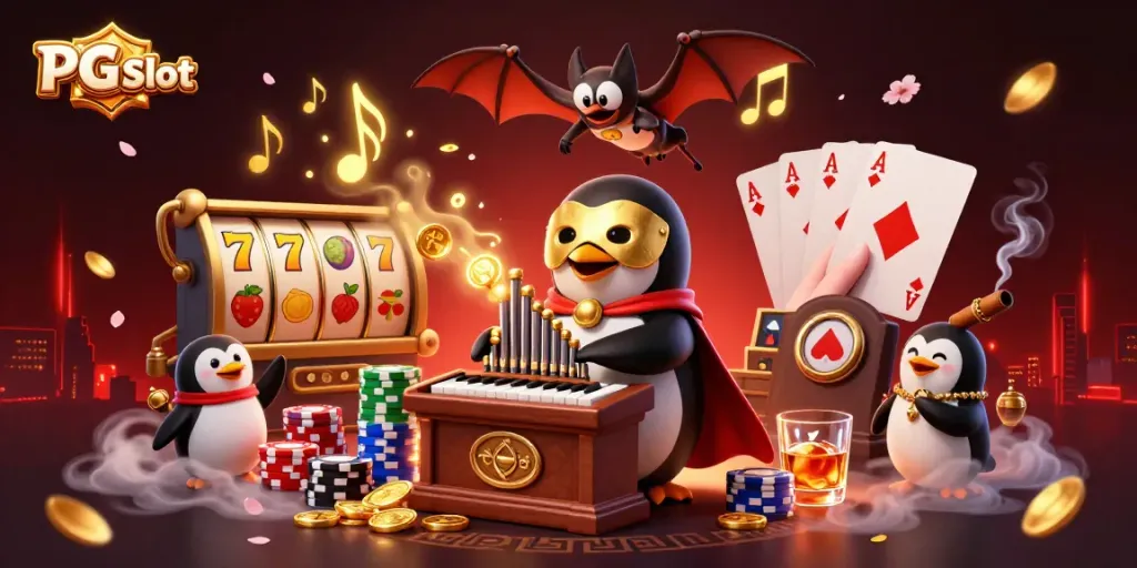 Menangkan PG Slot dengan simbol slot berputar dan karakter fantasi yang beraksi.