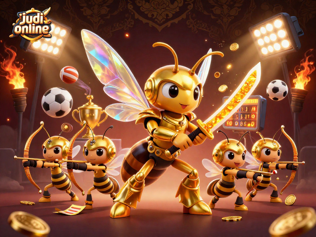 Experience thrilling judi bola online action with a golden samurai hornet and dynamic sports elements.