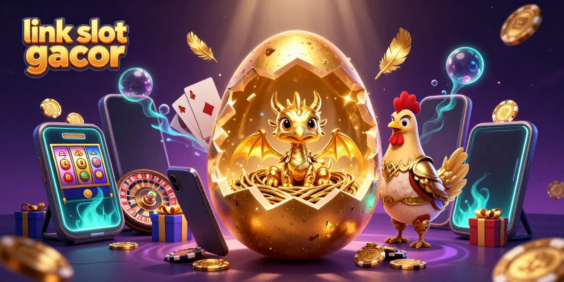 Permainan menarik di link slot gacor dengan naga emas dan chip poker di sekitarnya.