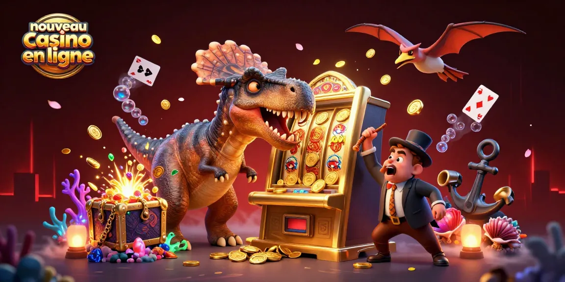 Activer le jackpot avec le nouveau casino en ligne face à des créatures préhistoriques dans une scène ludique.