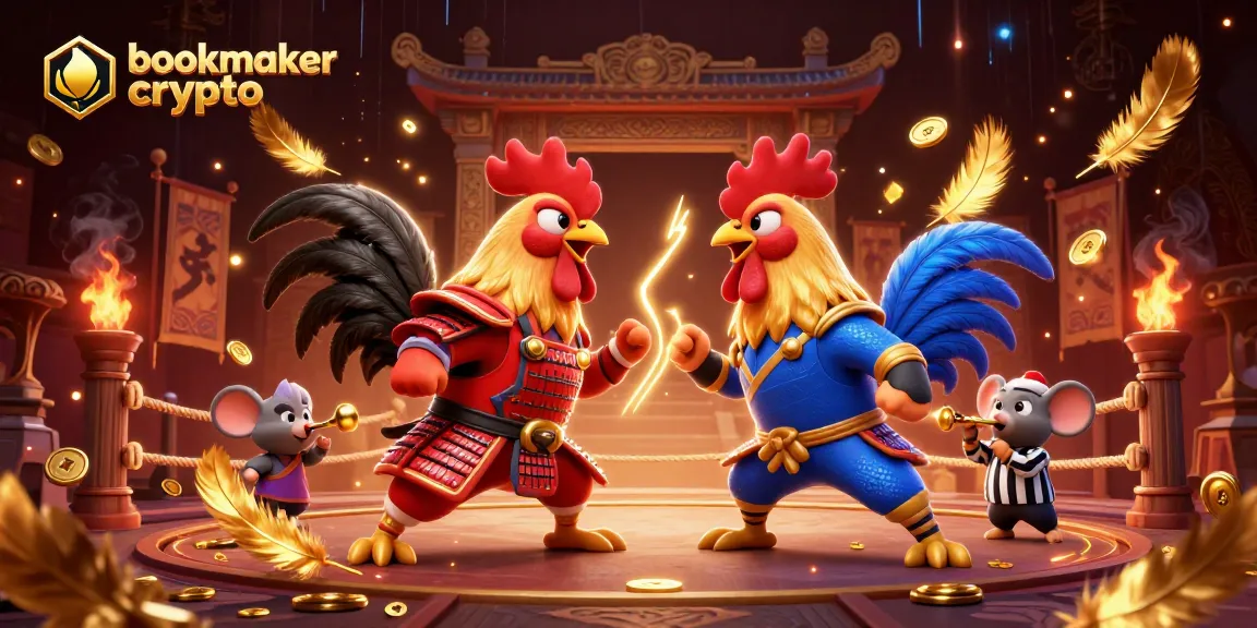 Pariez sur bookmaker crypto avec des combats de coqs épiques dans une arène dynamique.