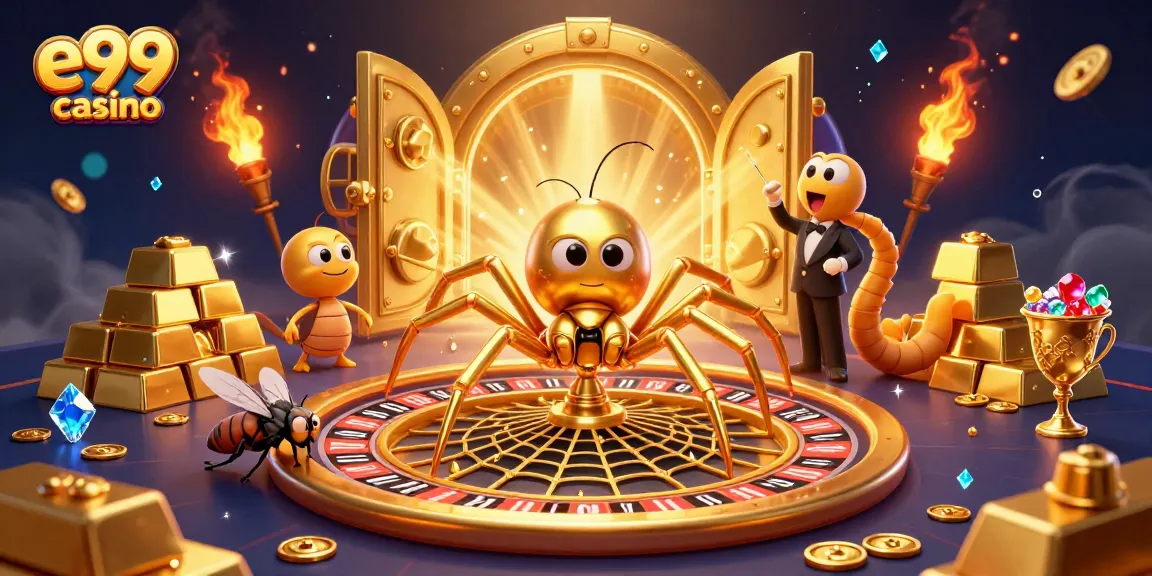 Experience thrilling bets at e99 casino in this vibrant golden web scene.