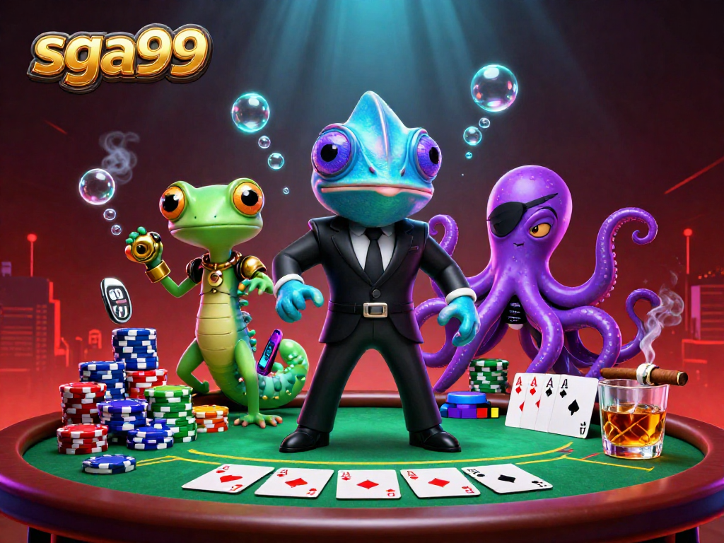 Experience gaming excitement at sga99 with a vibrant, dynamic casino scene featuring unique characters.