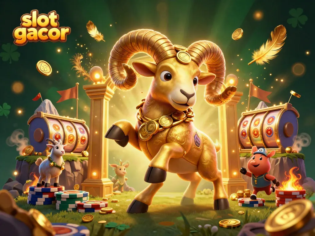 Experience the excitement of slot gacor with a golden ram charging through a casino scene.